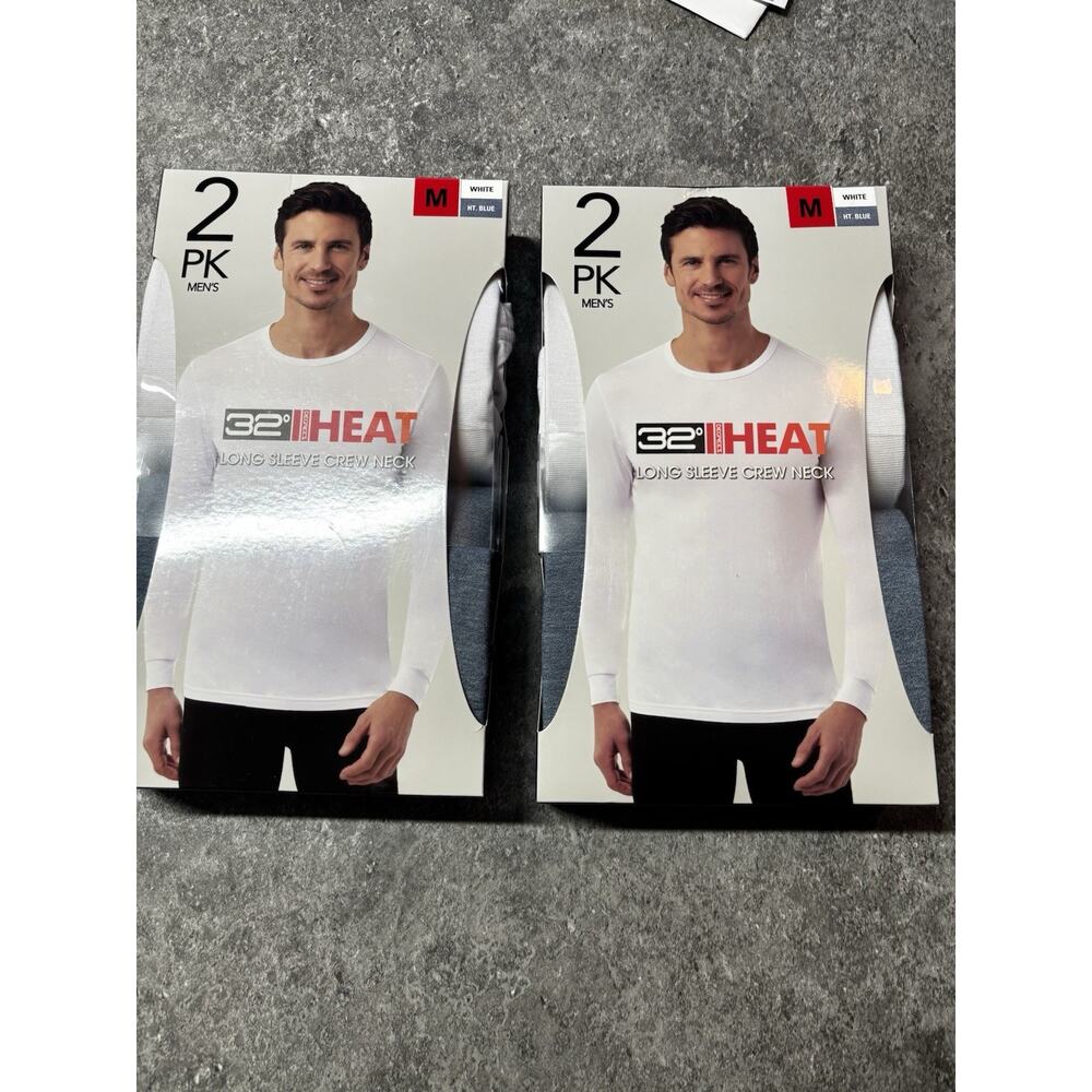 SET OF 2. 32 Degrees Heat Men's Base Layer 2-Pack Long Sleeve Crew Neck Sz M NWT